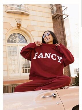 Fancy Oversized Crewneck Sweatshirt and sweatpants - Burgundy